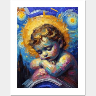 Baby jesus in starry night Posters and Art